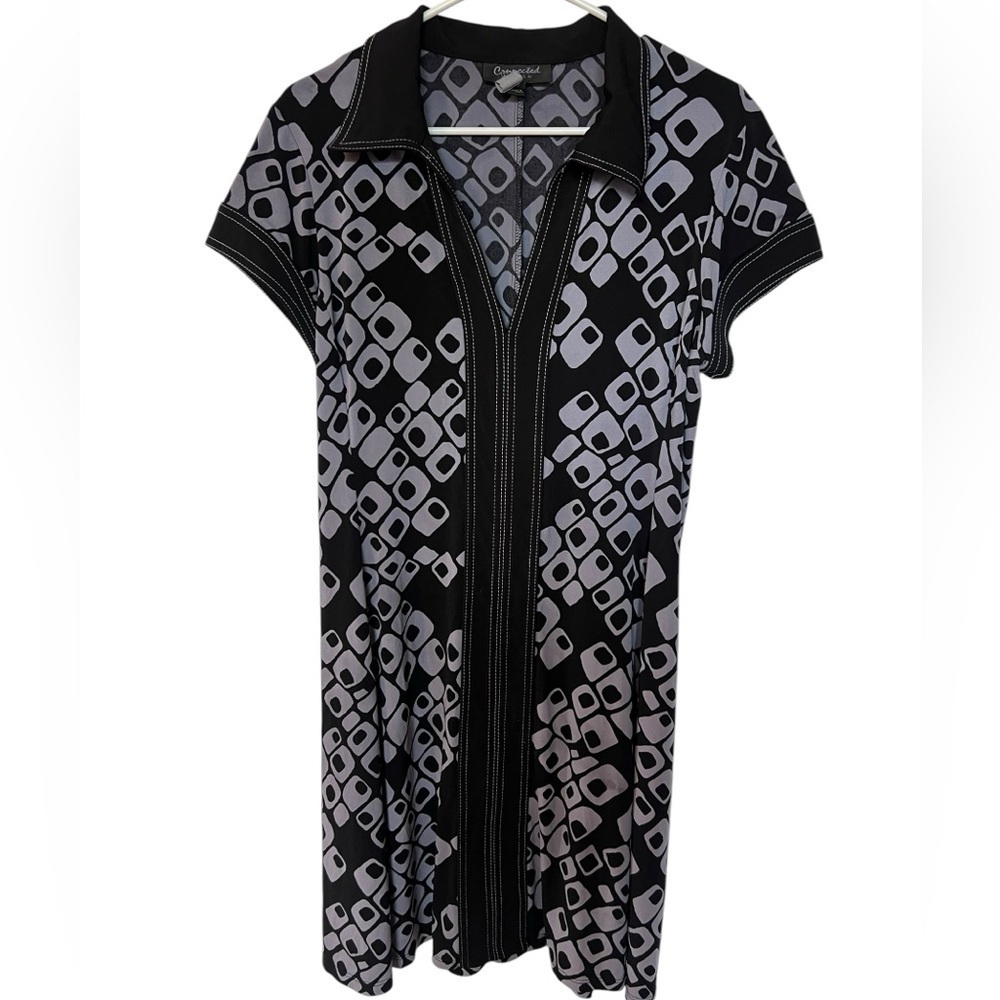 Connected Apparel 70s-Style Geometric Dress – Size 14P – Pre-Loved